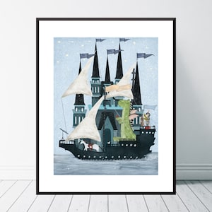 The Magical Castle Ship. Nursery art, Knights and dragons, Children's wall art, Boys nursery print, Boys adventure nursery, Magic castle art