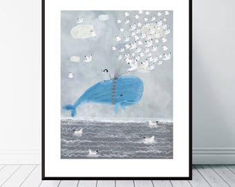 Up and Up. Nursery art, Nautical nursery art, Baby nursery decor, Children's picture, Children's wall art, Adventure theme, Whimsical art.