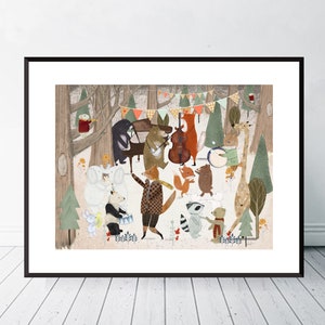 The Harvest Dance. Nursery art, Nursery prints, Children's wall art, Baby nursery print, Music theme, Woodland animals, Nature wall art