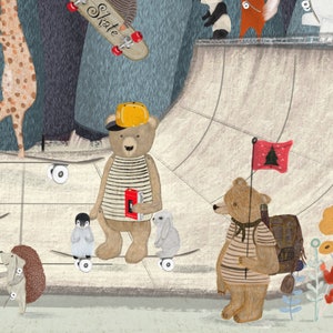 Little Skate Park nursery Print, Woodland Animal Skate & Surf Decor, Whimsical Wall Art image 6