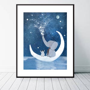 Shooting Stars. Children's wall art, Nursery art, Baby nursery art, Baby elephants and penguins, Children's picture, whimsical wall art