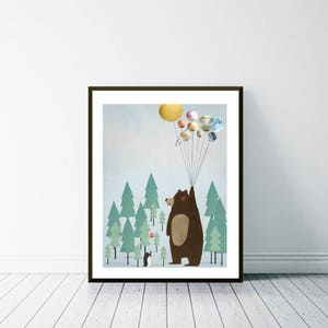 The astrology bear, Nursery print, Balloon art, Nursery solar system, Woodland theme, Children's wall art, Solar planets print, Whimsical