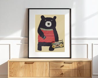 Woodland Bear Nursery Print: Whimsical Animal Wall Art, kids room decor