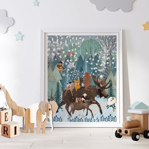 Little Starlight Moose. Nursery wall art, Woodland theme, Adventure theme, Nature wall art, Children's wall art, Baby nursery art, Whimsical