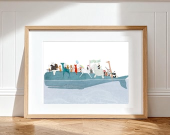A Whale Adventure. Nursery Wall Art – Woodland Animals nautical Kids Room Print, baby shower gift.