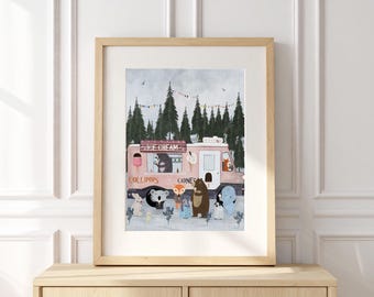 Ice cream time Nursery Print, Kids Room Wall Art, Woodland Animal Print