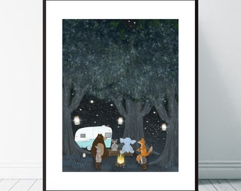 Camping Time. Nursery wall art, Woodland theme, Adventure theme, Nature wall art, Children's wall art, Baby nursery art, Whimsical wall art