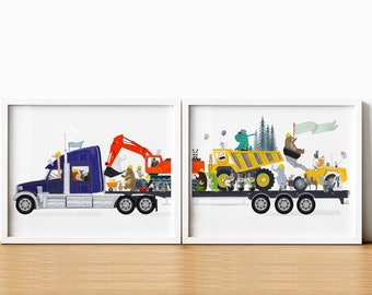 Construction time Nursery Art Print, Forest Animals, Woodland Storybook Theme, Kids Wall art