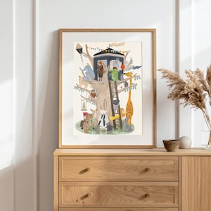 Little Playhouse Nursery Prints, Kids Room Wall Art, Woodland Animal Print, Baby Shower Gift