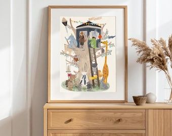 Little Playhouse Nursery Prints, Kids Room Wall Art, Woodland Animal Print, Baby Shower Gift