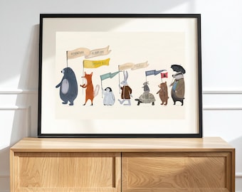 Adventure and explore Nursery Print, Kids Room Art, Woodland Animal Print, Baby Shower Gift