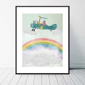 Creating Rainbows.nursery art.childrens wall art.neutral nursery art.nursery art print.clouds and rainbows.woodland nursery.adventure theme.