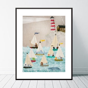 Little Sails. Nursery art, Nautical wall art, Children&#39;s wall art, Adventure wall art, Sea and ocean, Nautical nursery, Baby nursery decor.