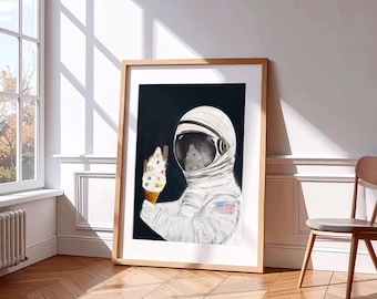 Space cone Astronaut Wall Art Print, Solar System Space Theme, Kids Room Decor