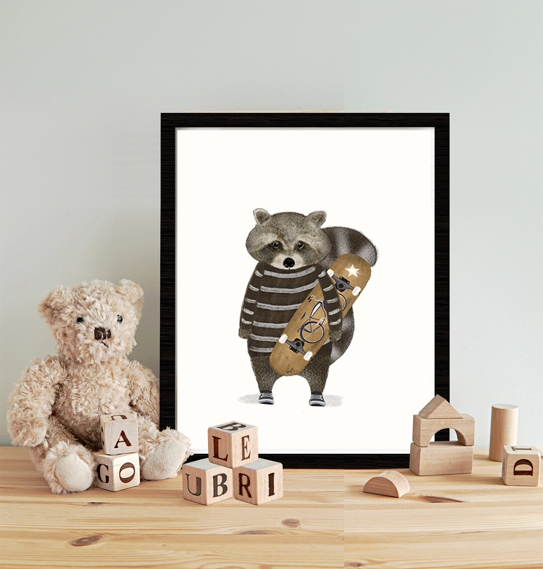 Skate Raccoon. Nursery Art, Children's Wall Art, Cute Illustrations ...