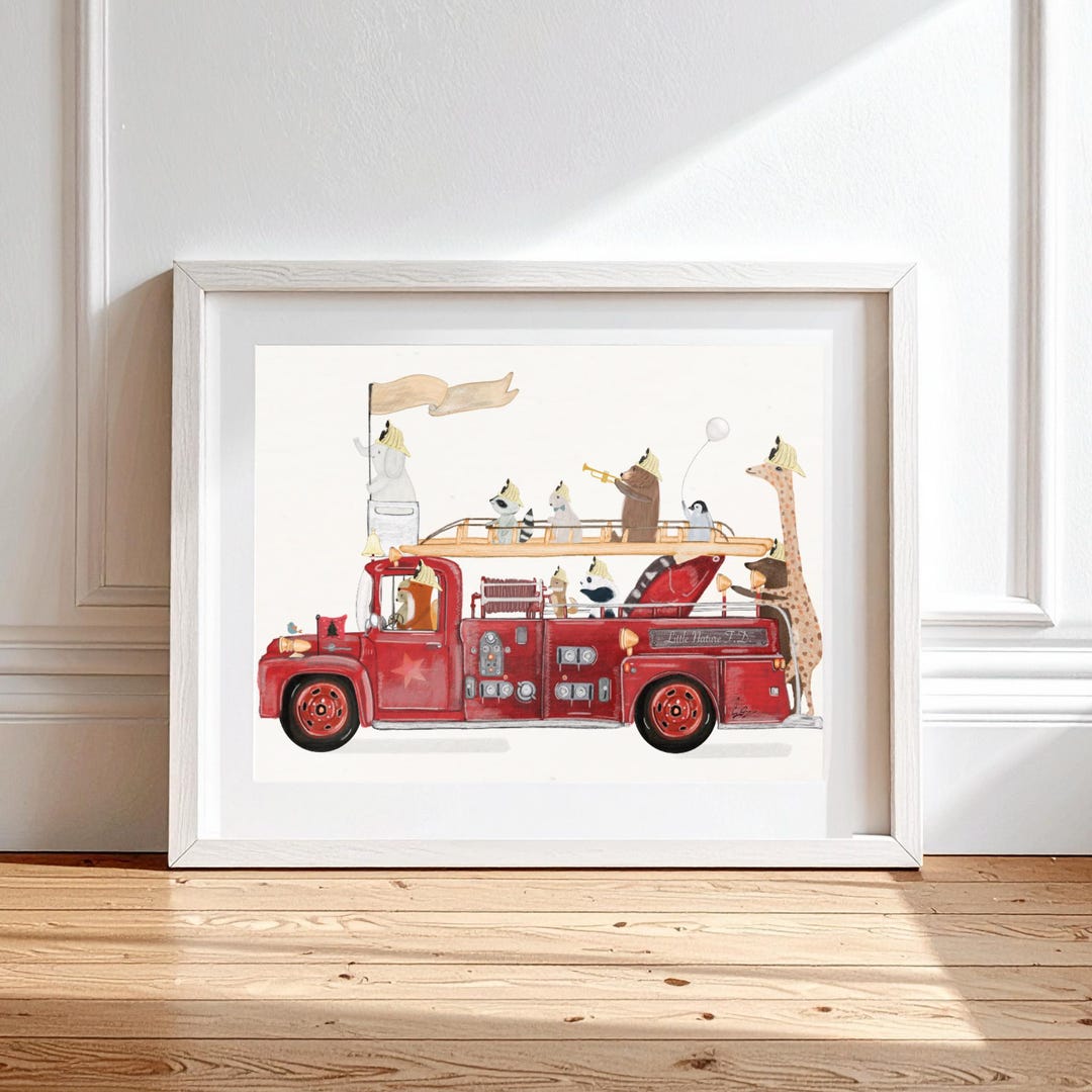 Little Fire Truck. Nursery Wall Art , Kids Room Decor, Playroom