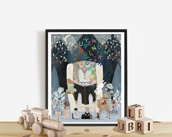 The Magical Little Alphabet Book. Nursery art, Children's wall art, Reading theme, ABC nursery art, Alphabet print, Baby nursery prints