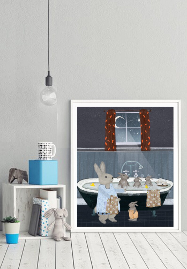 Bunny Bath Time. Bathroom Wall Art Bathroom Decor Nursery Etsy