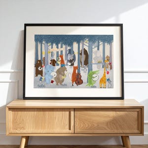Little nature parade Nursery Print, Woodland Animals Wall Art, whimsical Kids Room Decor