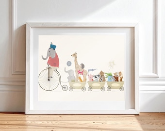 Little playtime parade Nursery Print, Kids Room Art, Woodland Animal Print, Baby Shower Gift