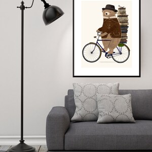 An Educated Bear. Childrens wall art, Nursery art prints, Book illustrations, Neutral nursery art, Bicycle wall art, Woodland nursery. image 4