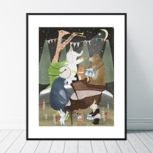 Midnight Boogie Band. Nursery art, Neutral nursery print, Children's Picture, Music theme, Whimsical nursery prints, Baby nursery art,