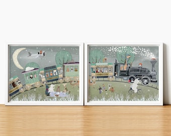 The Big Magical Star Train. Nursery art, Children&#39;s wall art, Nursery adventure theme, Train art, Nature wall art, Woodland animals,