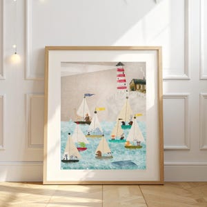 Little sails Nursery Print, Forest Animals decor , Woodland Storybook Theme, Kids Nautical Wall art