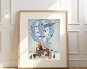 Little Adventure Woodland animals Nursery Print, Whimsical Forest Animal Wall Art
