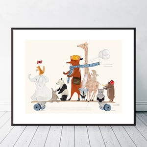 The longboard nursery Print, Woodland Animal Skate & Surf Decor, Whimsical Wall Art