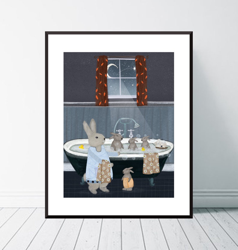 Bunny Bath Time. Bathroom Wall Art Bathroom Decor Nursery Etsy