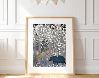 The magical Star Trees Nursery Print, Kids Room Art, Woodland Animal Print, Baby Shower Gift