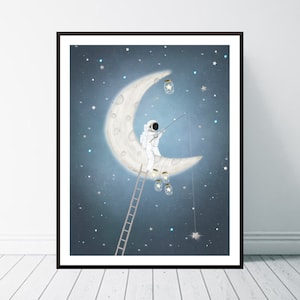 The Star Collector.Astronaut wall art, Astronaut poster, Nursery moon print, Astronaut and stars, Space posters, Space wall art, Nursery art