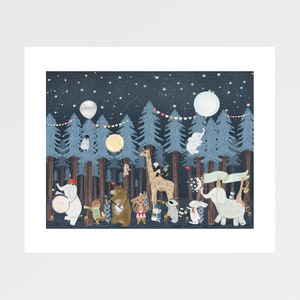 The Twilight Parade. Nursery art, Nursery wall art, Children's wall art, Baby nursery print, Woodland nursery art, Woodland animals print image 3