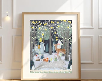 The Starlight Bunny Nursery Prints, Kids Room Wall Art, Woodland Animal Print, Baby Shower Gift