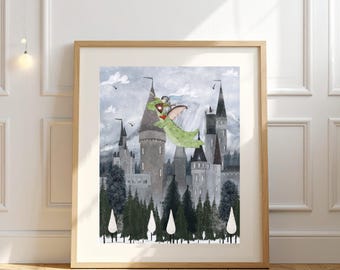 Little Knight and Dragon Art Print, Boys Nursery Decor,  Kids Room poster