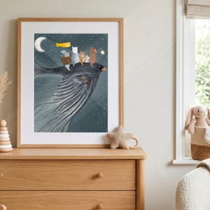 The starlight bird nursery wall art ,Woodland Animals Print, Kids Room Decor