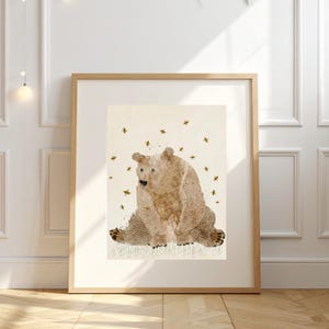 Bear and Bees print, Woodland Animal Wall Art, Whimsical Nursery Room Prints