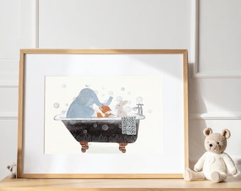 little bath time. Nursery Wall Art – Woodland Animals Print for Kids Room, bathroom decor