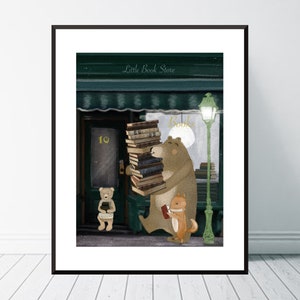 Little Book Store. Nursery art, Neutral nursery print, Children's Picture, Reading theme, Whimsical nursery prints, Baby nursery art,