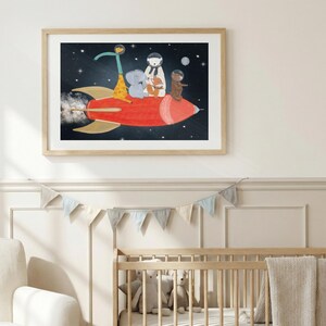 Lets go to the moon. Nursery Wall Art – Animals astronaut Print for Kids Room