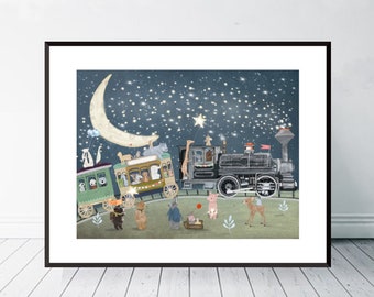 The Magical Star Train. Nursery art, Children's wall art, Adventure theme, Baby nursery art, Children's picture, Nursery prints, Whimsical