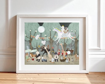 Little summer party Nursery Print, Woodland Forest Animals Wall Art, Kids Room Decor