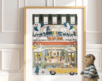 The Jazz Club. Woodland nursery Animals music Wall Art – Kids Room Decor Print