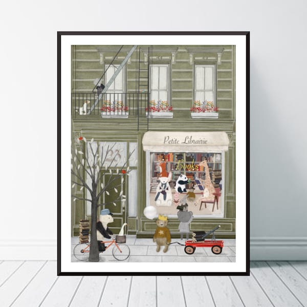 Petite Librairie. Nursery art, Children's wall art, Reading theme, Woodland Baby nursery art, Children's picture, Nursery prints, Whimsical