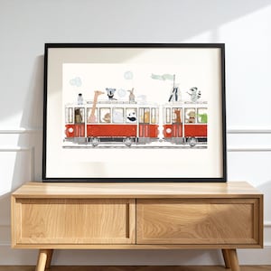 A city adventure Nursery Print, whimsical Woodland animals Storybook Theme, Kids Wall art