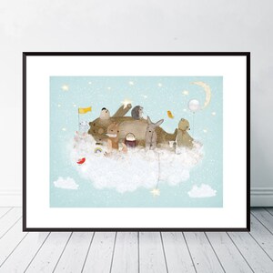 With The Clouds. Nursery art, Neutral nursery print, Children's Picture, Adventure theme, Whimsical nursery prints, Baby nursery art,