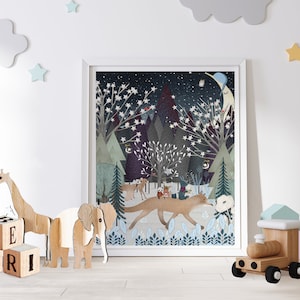 The Moon Fox. Nursery wall art, Woodland theme, Adventure theme, Nature wall art, Children's wall art, Baby nursery art, Whimsical wall art