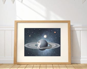 Star skater Astronaut Print, Solar System Poster, Space Kids Room Decor