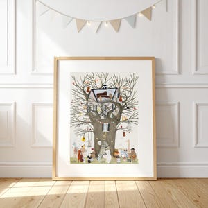 The Symphony Tree Nursery print , woodland Kids wall art, forest animals decor